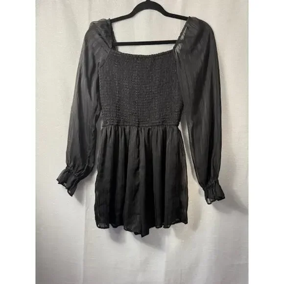 ABERCROMBIE & FITCH SHEER BLACK LONG SLEEVE ROMPER SIZE SMALL - Picture 2 of 5